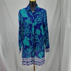 Tommy Bahama Hawaiian Sequin Floral Button Down Top Women's Beachy Size Medium